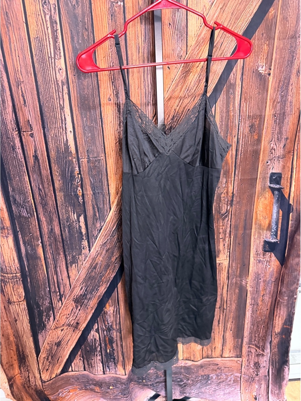 Vintage Vanity Fair Black Lace Trim Slip Dress Size 36 L